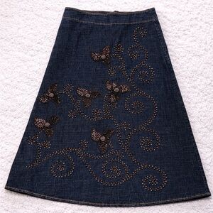 Kokomo Butterfly Embellished Denim A-Line Skirt Y2K